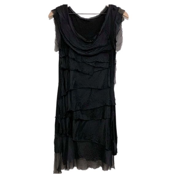 DRESS SILK WOMEN SZ 2/4 FAIRY GOTHIC BLACK STRETCHY SLEEVELESS TANK SILK LAYERS. - Picture 5 of 16